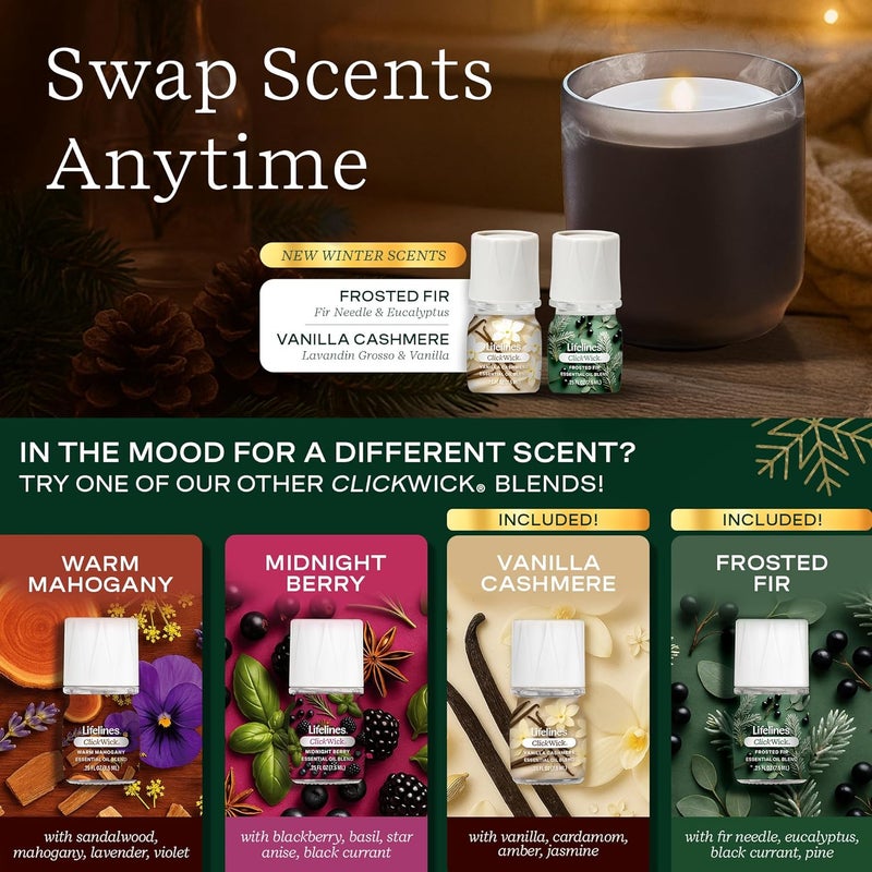 LifeLines Flameless Candle Diffuser - Winter Edition Gift Set - Aromatherapy Essential Oil Diffuser with 2 Holiday ClickWick Blends - Cordless & Waterless for Home - Electric Candles Blow Out Flame - Image 4